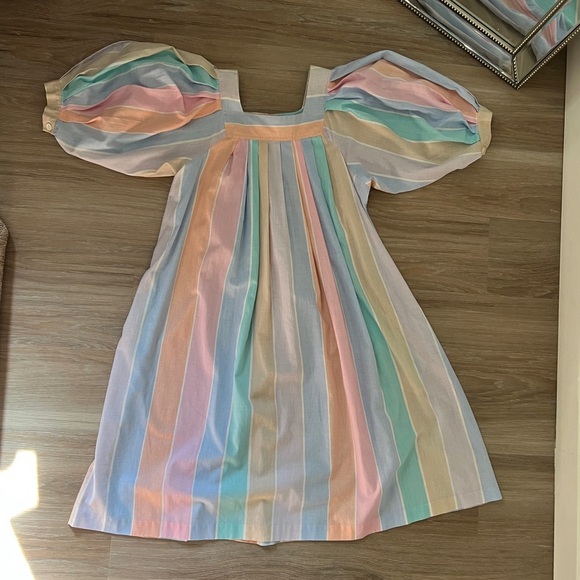 Ruth Norman New York Pastel Striped Dress Vintage Size Small pleated rainbow - Picture 1 of 5